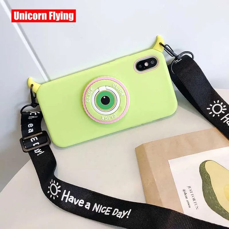 

LinXiang Cute 3D Big Eyes Monsters Camera Ring Stand Soft Phone Holder Case For iphone 6 6s 7 8 Plus X XS Max XR