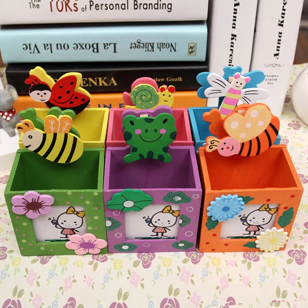 

1PC Child Kids Cartoon Multifunction Wood Pencil PenHolders Stationery Container Office Supplies Office OrganizeDesk Accessories