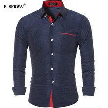 F-SFRWA New Men Clothes Men Shirt Fashion Wave Point cotton Slim Long-Sleeved Shirt Casual Men Shirt Social Plus Size 4XL