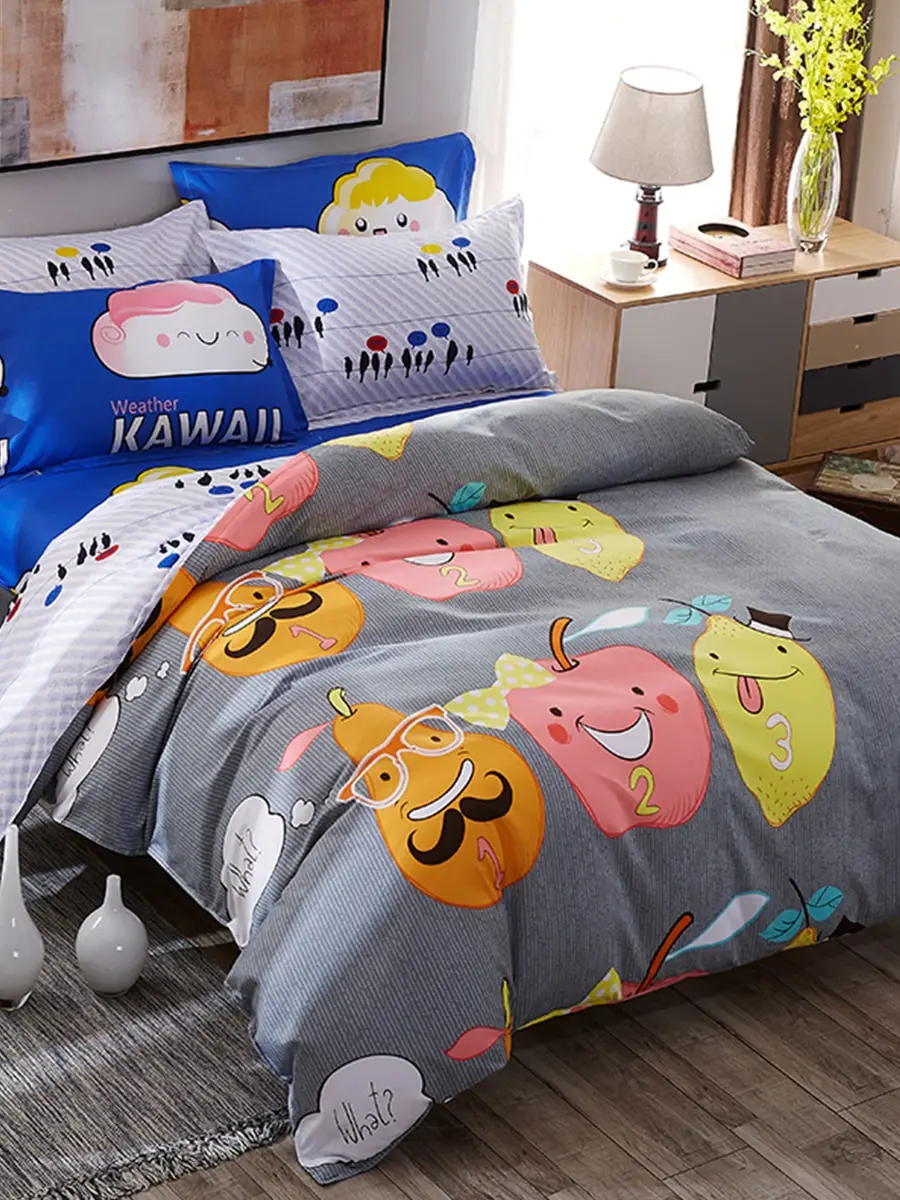 

4 Pcs Bedclothes Set Lovely Cartoon Fruit Pattern Soft Bedding Set