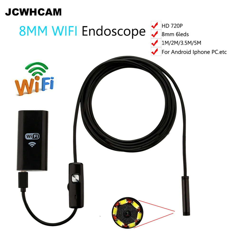 JCWHCAM 8 мм объектив 1 м/2 м/3 м/5 м кабель Водонепроницаемая камера для iPhone и Android