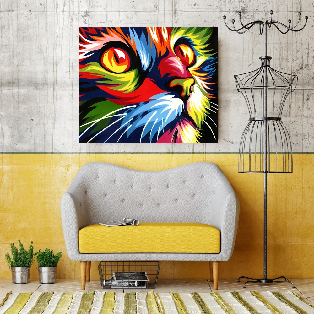 Paint By Numbers DIY Cat Abstract Canvas Number Painting Coloring by