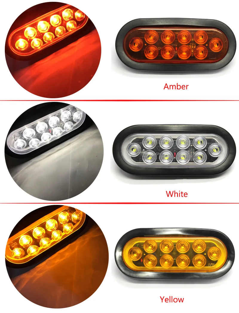 2x 10 LED Trailer Truck LED Surface Mount 6 Oval Stop Turn Tail Lamp Of