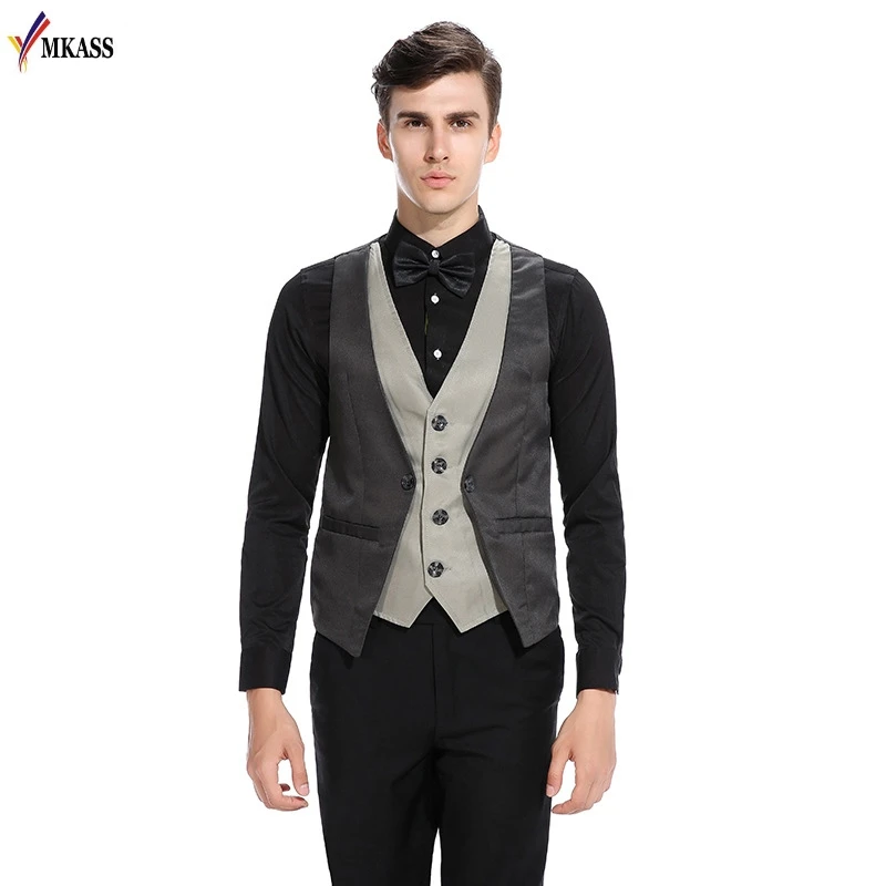 2017 Men Vests Suit Fake two pieces Mens Classic Vest  Wedding Formal gilet homme Waistcoat Coletes kingsman costume 5 colors