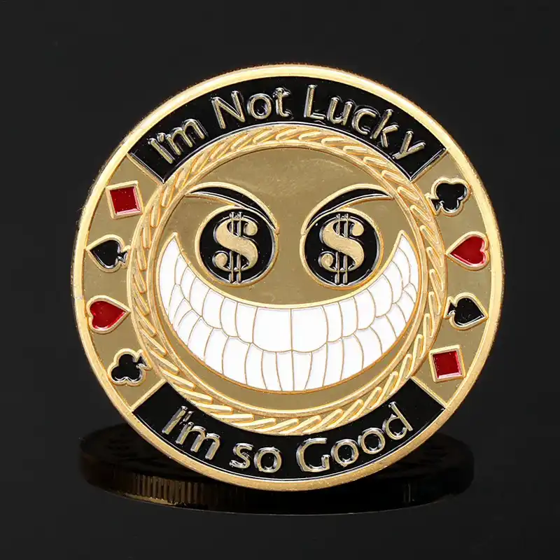Металлический покерный карточный протектор I\'m Not Luck I Am So Good позолоченный круглый пластиковый ящик металл ремесло покерные фишки покерная игра - изображение