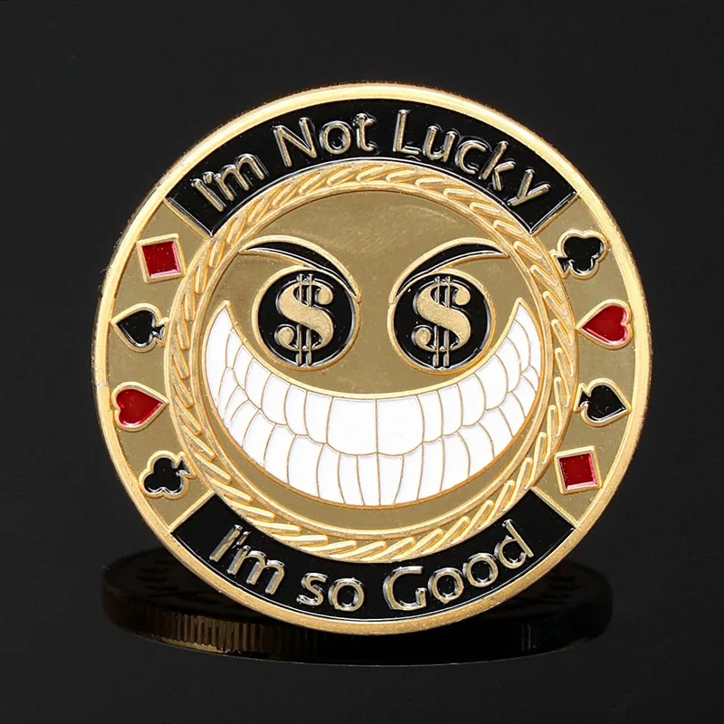 

Metal Poker Card Guard Protector I'm Not Luck I Am So Good Gold Plated With Round Plastic Box Metal Craft Poker Chips Poker Game