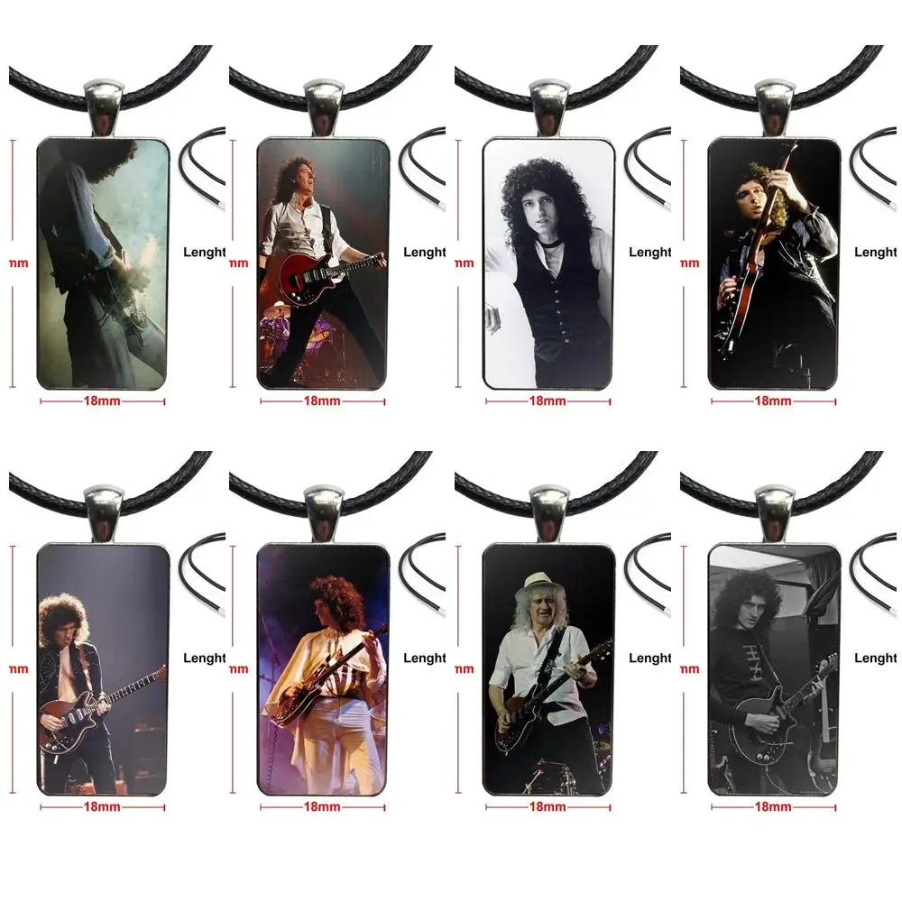 

For Christmas Gift Fashion Glass Cabochon Pendant Necklace Women Stainless Steel Color Choker Rectangle Necklace Queen Brian May