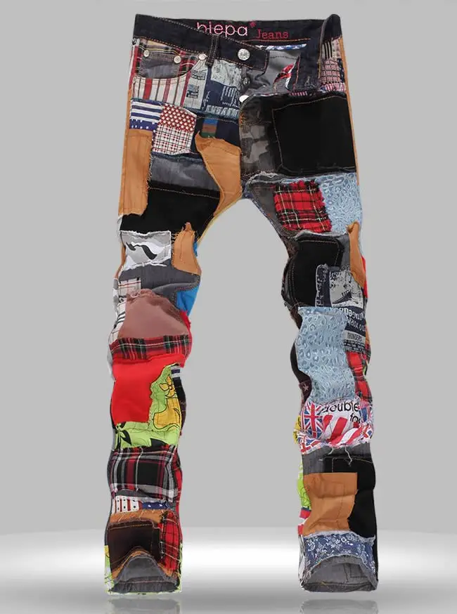 

Hot sale Fashion colorful patchwork denim jeans new Straight long trousers