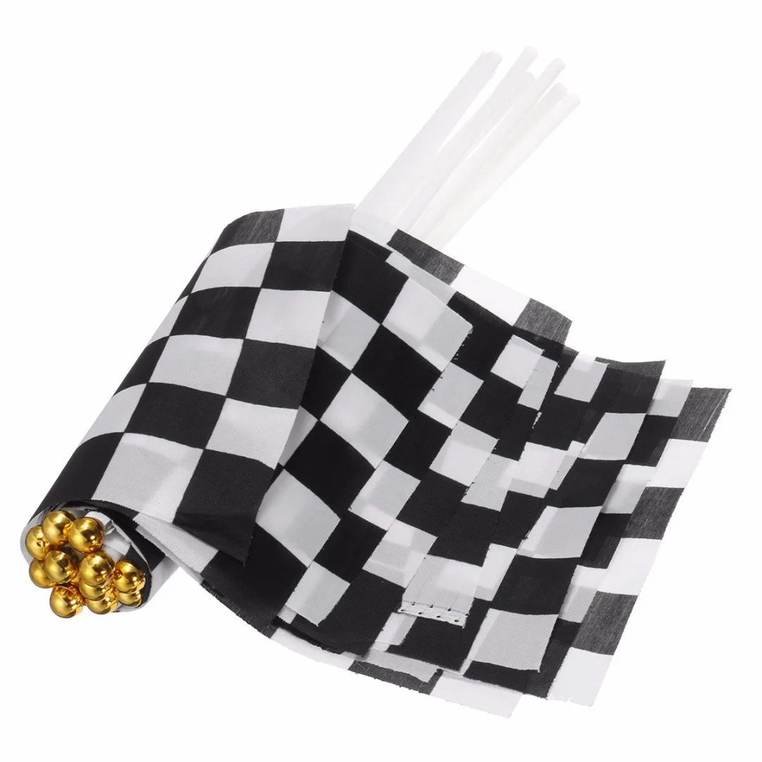 12pcs x Chequered F1 Formula One Racing Banners Hand Waving Flag Gift Black&White