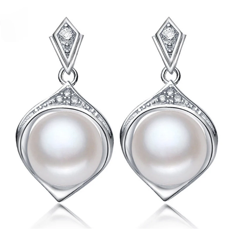 

RUNZHUQIYUAN 2017 100% natural freshwater pearl drop earrings 925 sterling silver jewelry pearl for women for girl good quality