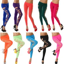 CHSDCSI-mallas con agujeros fluorescentes para mujer, pantalones elásticos, cintura elástica, Fitness, colores caramelo
