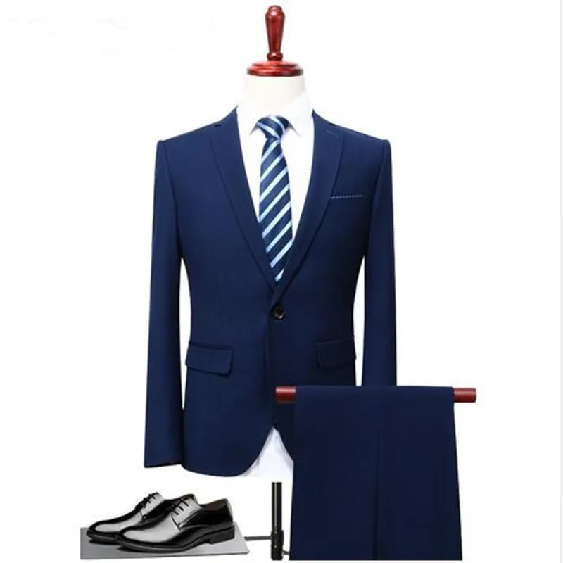Заказ мужские свадебные смокинги деловой костюм Slim fit классический мужской костюмы 2 шт. жениха смокинги (костюм + куртка + брюки)