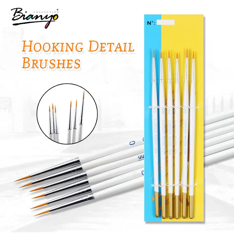 Bianyo 6Pcs Fine Hand-painted Hook Line Pen Round Tip Gouache Watercolor Brushes Drawing Art Student Stationery Supplies | Канцтовары