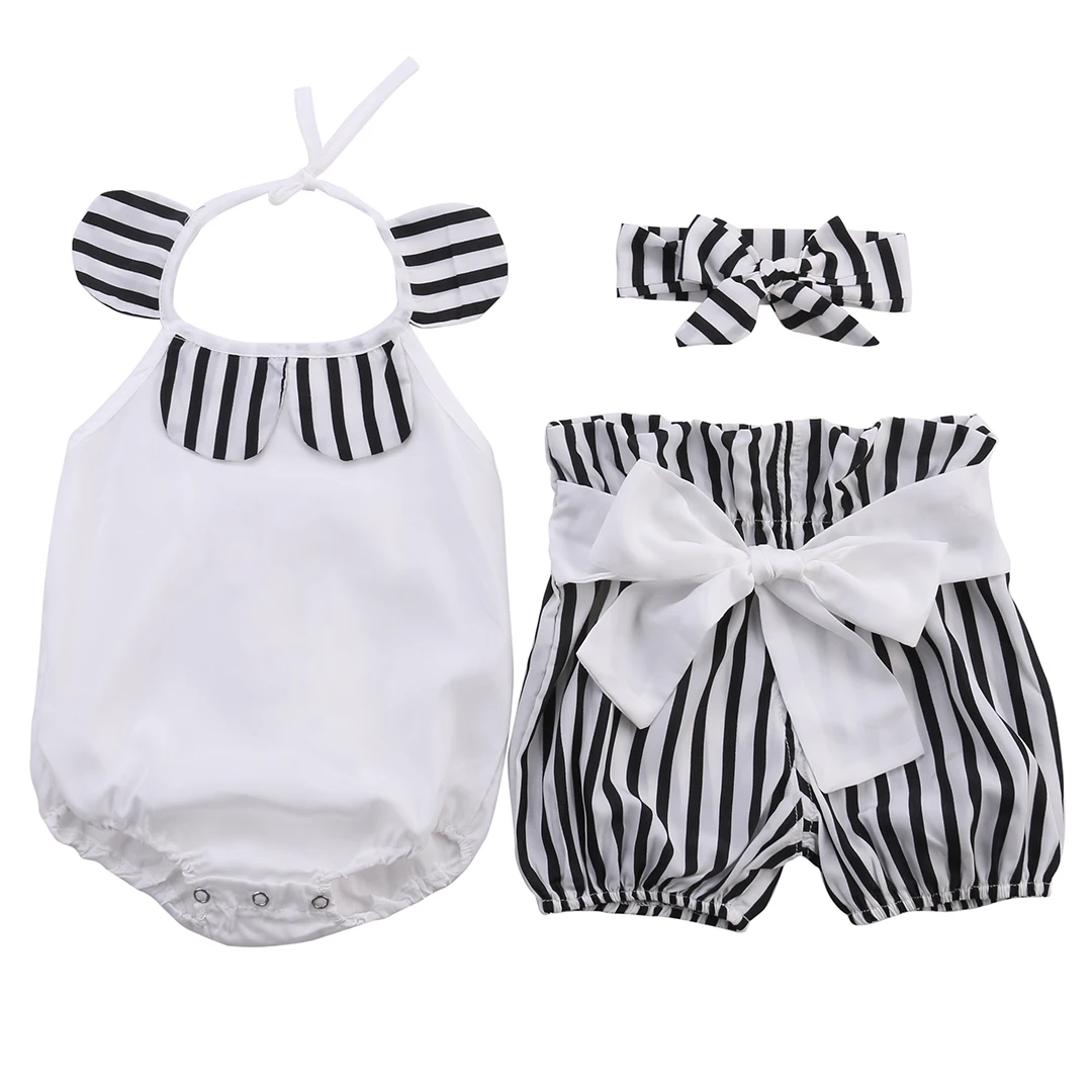 3pcsset Baby Girl clothes baby girl Romper + Striped Shorts + headband Outfits Sunsuits Summer baby clothing for girls