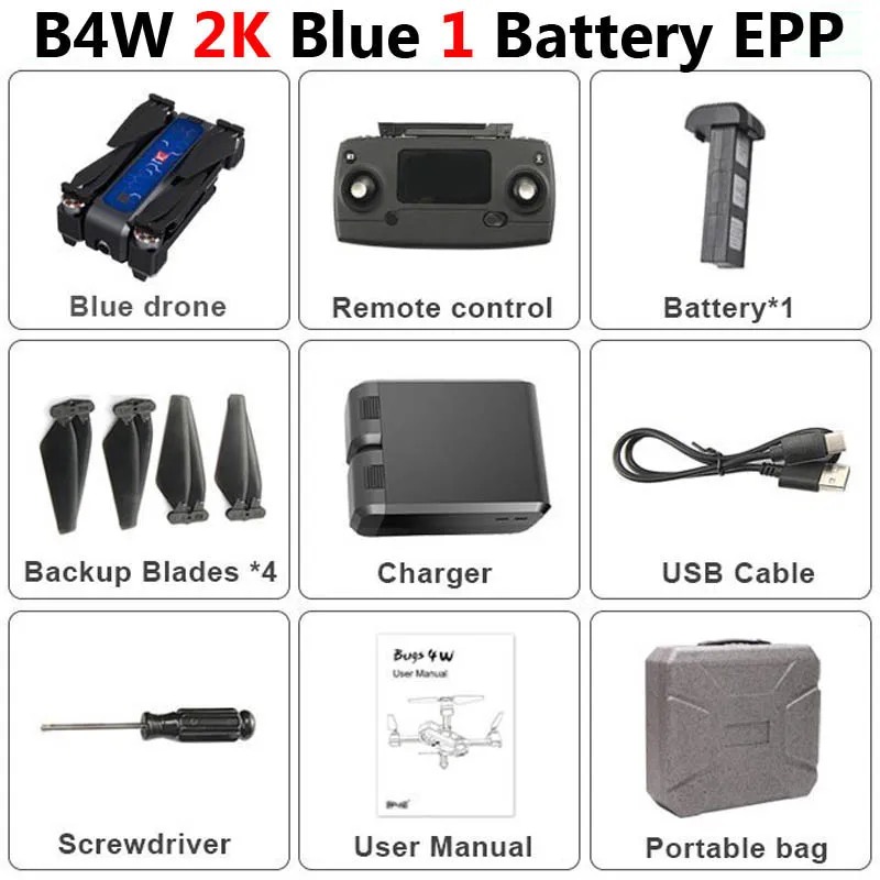 Blue 1 Battery EPP MJX B4W профессиональный 5G gps Дрон с камерой 2K HD WiFi FPV Бесщеточный анти-встряхивание 1,6 км RC Квадрокоптер Вертолет игрушки SG906 F11 - Цвет: Blue 1 Battery EPP
