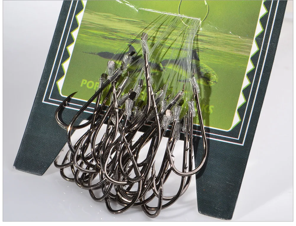 

30Pcs/Bag Carbon Steel Tied Fishing Line Fishing Hook 1#-10# Baitholder Black Colored With Hook Squid Fishing Free Shipping