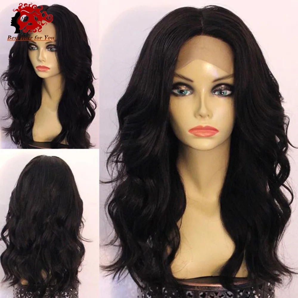 Medium Length Balck Natural Wavy Hair Style Glueless Lace Front