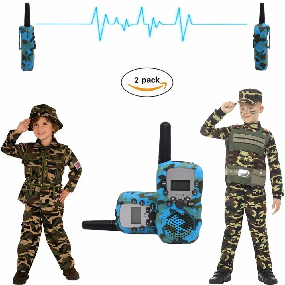 2PCs T388 Mini Walkie Talkie for Kids Child 22 Channels FRS/GMRS Radio with VOX LED flashlight Camouflage 0.5W Two Way radio