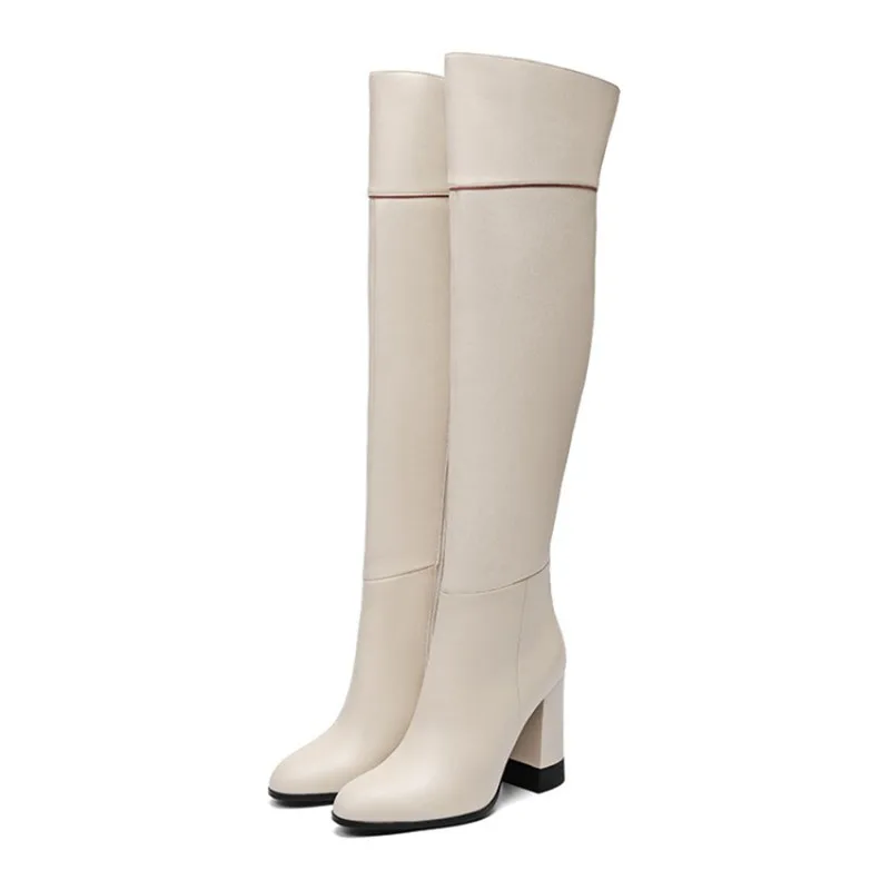 

2018 new women's shoes pointed high-heeled women's boots with thick knee boots beige 0406