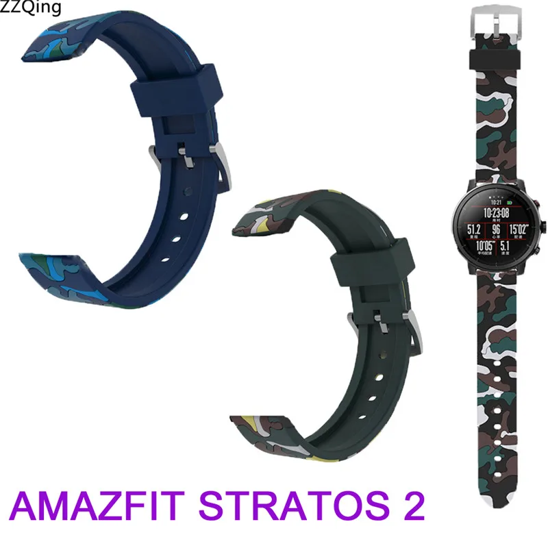 ZZQing полосы для Xiaomi Huami Amazfit stratos 2 ремешок силиконовый камуфляж быстрая установка