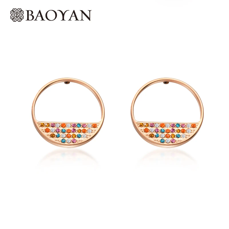 

Baoyan Rainbow Crystal Hoop Earring For Women Stainless Steel Jewelry Woman Circle Round Vintage Earrings 2019 Women Earring