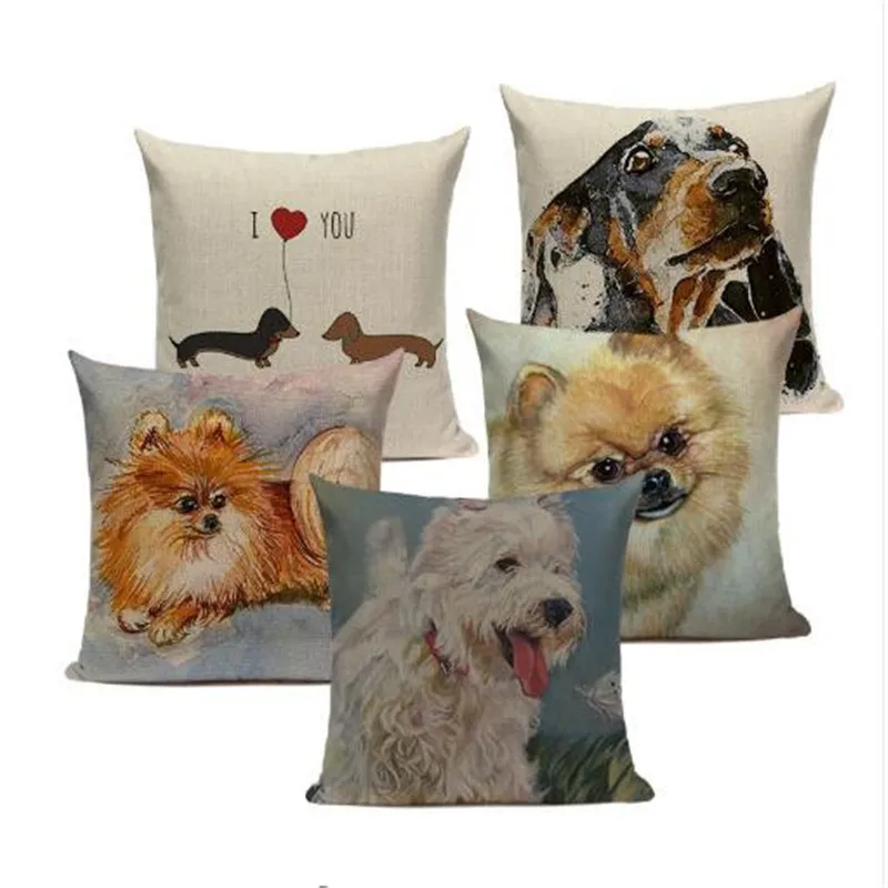 

Cotton Linen colourfu Bull Terrier Painted Bull dog dachshund 3D Cheap Cushion Cover For Home Sofa Pillow Case Cojines