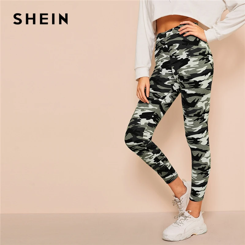 SHEIN, камуфляжные леггинсы с принтом, женские леггинсы,, повседневный стиль, весна, лето, Осень, эластичные леггинсы для фитнеса