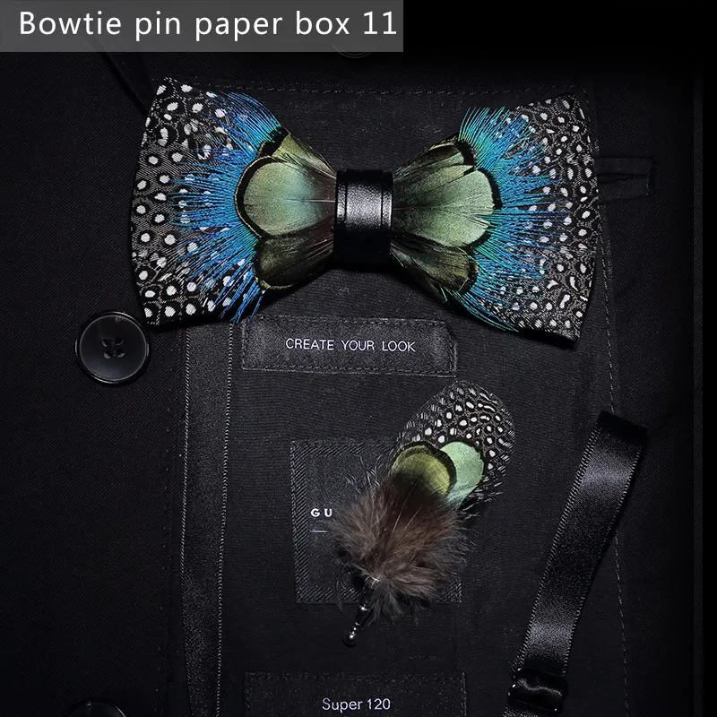 paper box 11 JEMYGINS, дизайн, галстук-бабочка, перо, бант, изысканная ручная работа, Мужская брошь для галстука-бабочки, деревянная булавка, подарочный набор, Свадебная вечеринка - Цвет: paper box 11