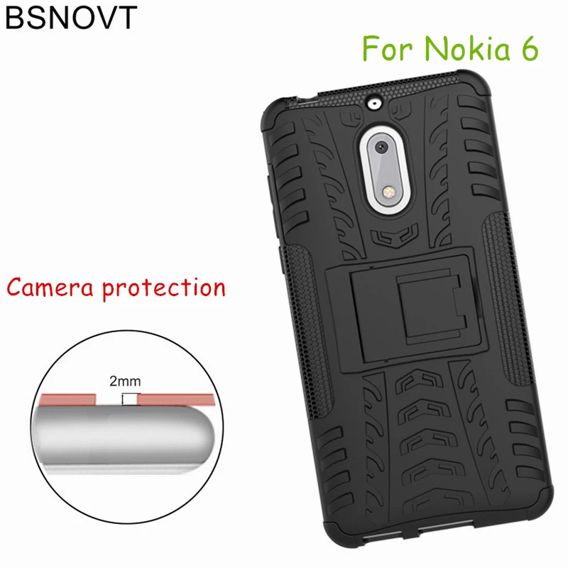 BSNOVT For Nokia 6 cover Dual Layer Armor Case Silicone TPU Fundas Kickstand Coque 5.5&quot |