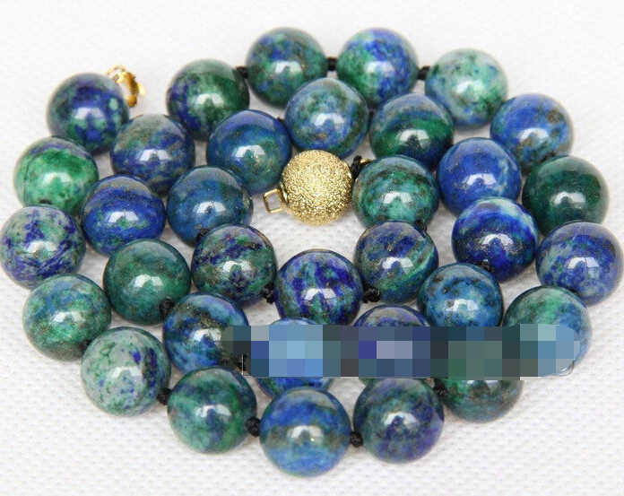

FREE SHIPPING>>>@@ AS2124 Genuine 12mm round Lapis Lazuli Malachite stone necklace