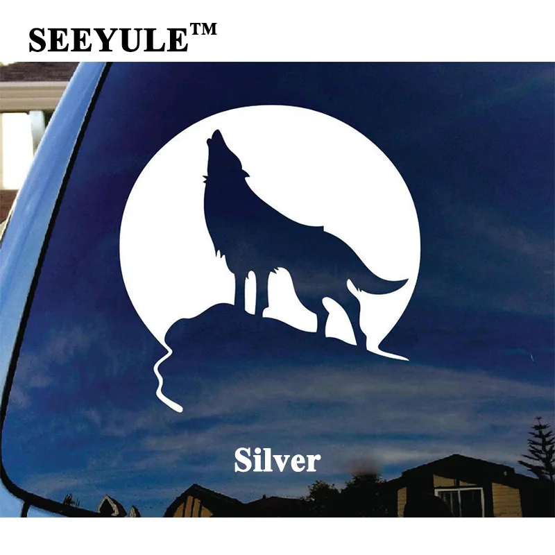 

1pc SEEYULE Howling Wolf Moon Car Sticker Die Cut Car Accessories Window Vinyl Decal Styling Sticker Silver