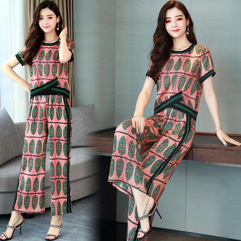fashion summer new women's pants suit female Slim round neck short
