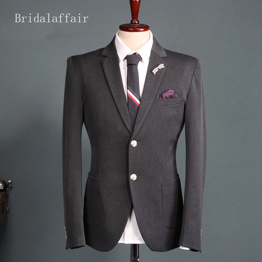 Bridalaffair 2018 мужские костюмы комплект (пиджак + жилет брюки) темно серый смокинг