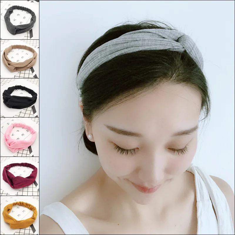 Elastic solid retro striped headbands for women Simple cross hair bands for girls makeup