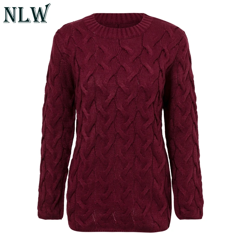 NLW 6 цветов, Повседневные вязаные свитера, однотонный элегантный женский свитер, пуловеры, трикотаж, зимний свитер, джемпер - Цвет: Бургундия