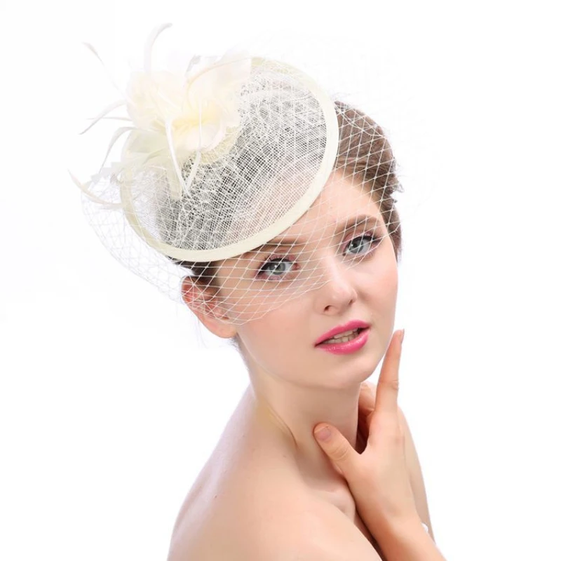 HT1793 женские шляпы для невесты, свадьбы, вечерние шляпы, женские шляпы, винтажные Коктейльные шляпы для церкви, женские шляпы с вуалью и перьями