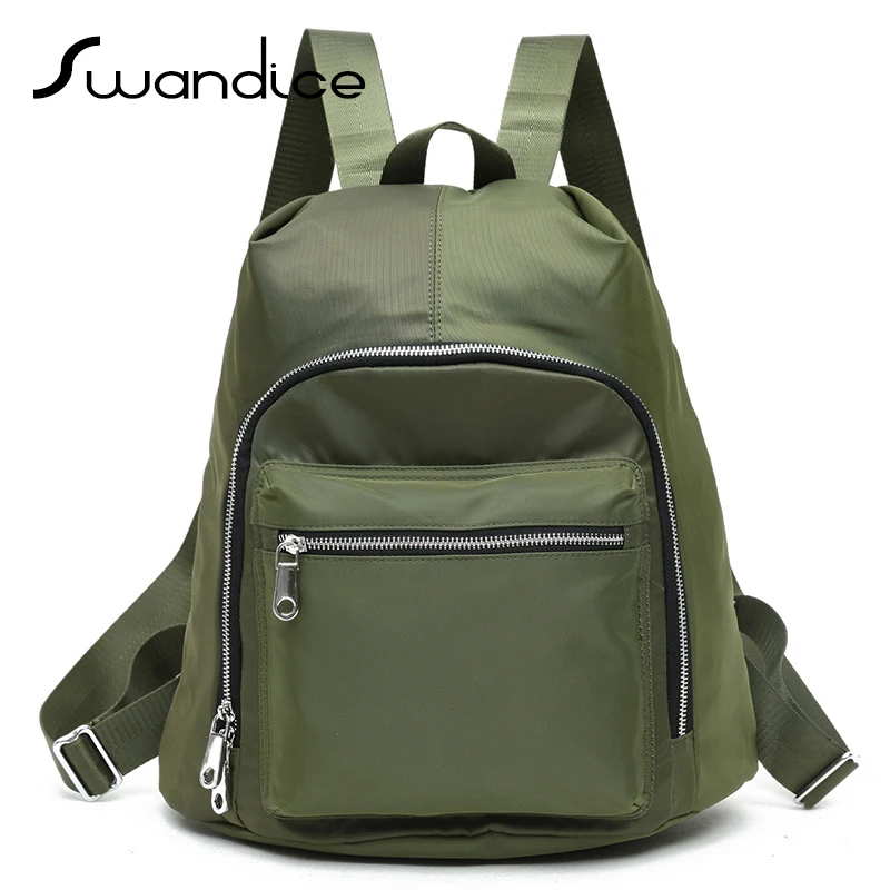 Waterproof Nylon Fabric Zipper Pocket Backpacks Knapsack School Bags