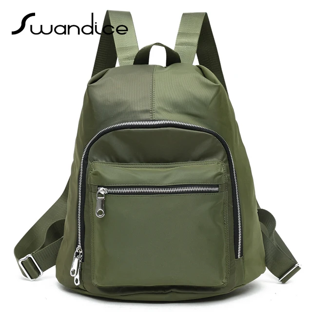 Waterproof Nylon Fabric Zipper Pocket Backpacks Knapsack School Bags