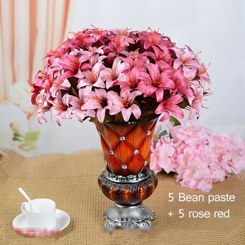 artificial lily flowers autumn color silk lilies 6 fork 6heads home balcony decoration fake flowers (2)