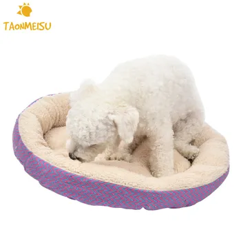 

Soft Warm Pet Cats Dogs Cushion Pad Round Warm Breathable Pet Beds Canvas Nest Gray Purple V-Shaped Pattern Dog bed