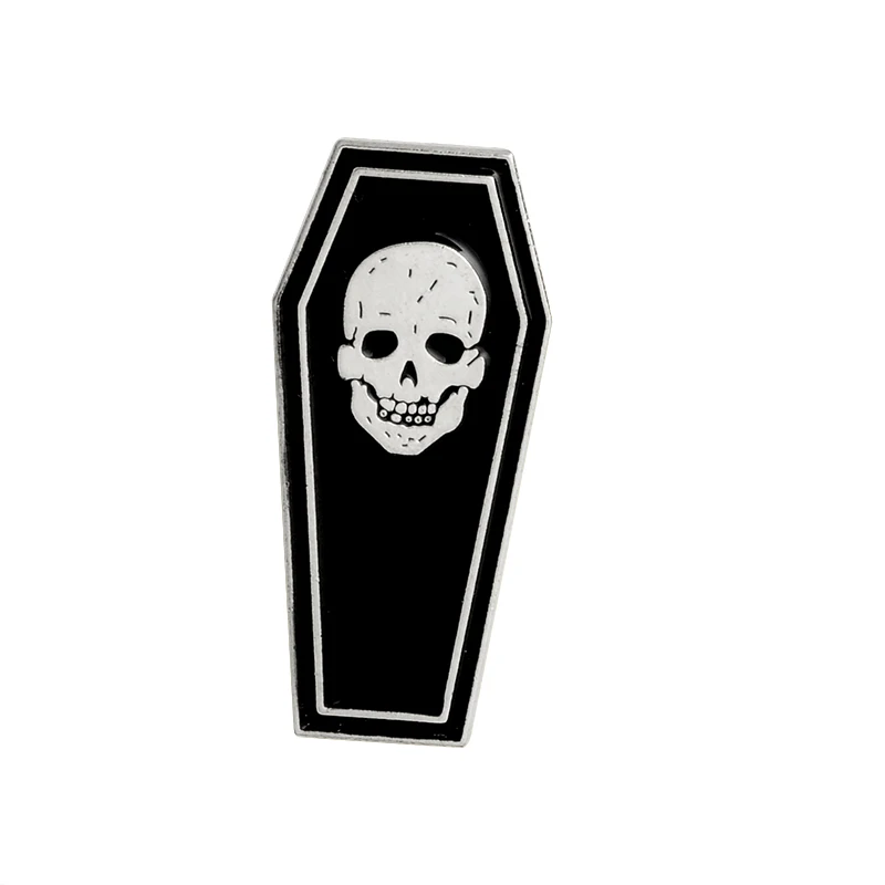 Череп булавка гроб эмаль булавки дьявол Броши Скелет нагрудные булавки Темный панк коллекция булавок броши для мужчин и женщин - Окраска металла: Coffin
