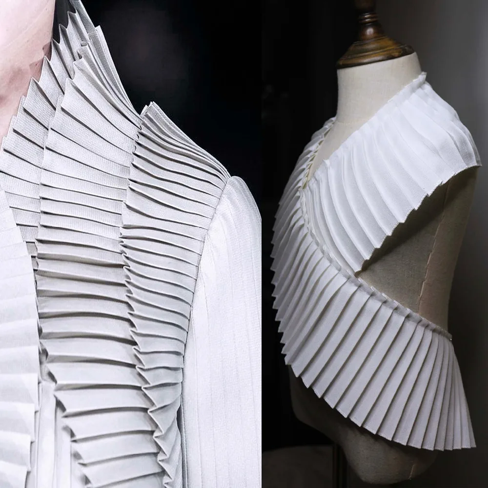 

Pleated Organ Lace Medium and Thick Pressure Pleated Wave Texture Fabric Tridimensional Lace Designer Fabric Accessories