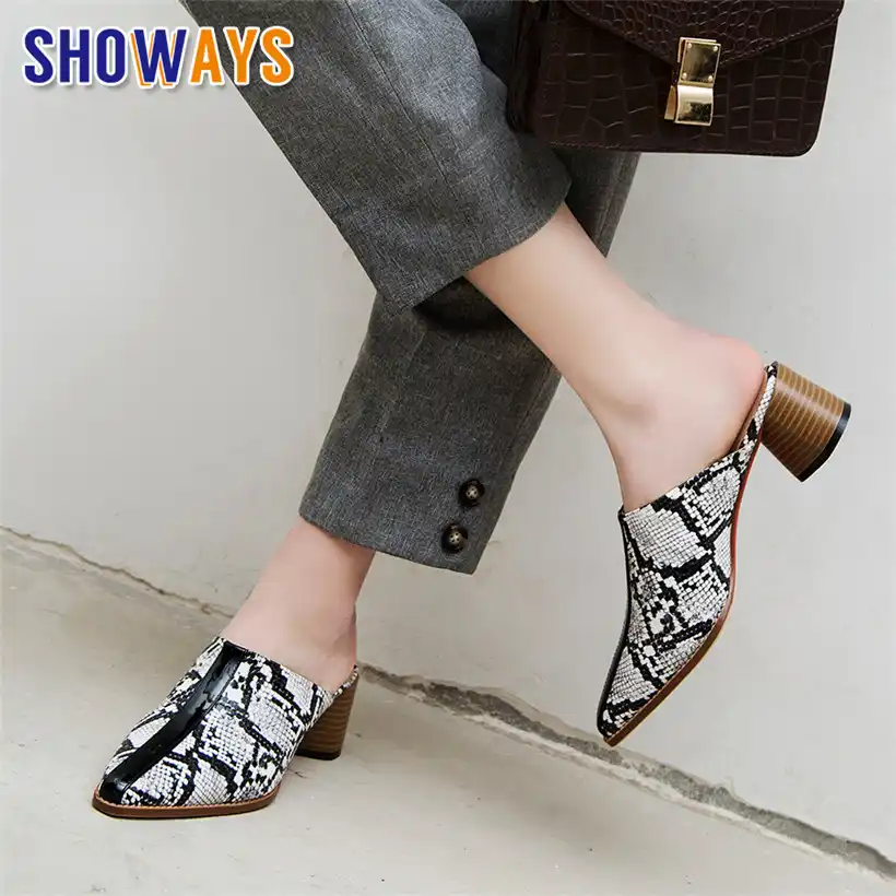 faux snakeskin mules