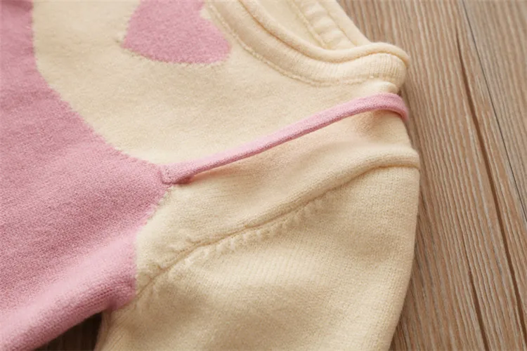 Fanfiluca Toddler Girls Sweaters Fake two Piece Heart  Outerwear Children Round Collar Pullovers Baby Girl Cotton Knit Sweaters0006