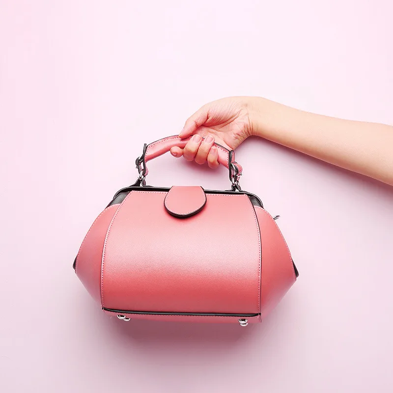 

Kajie 2018 Genuine Leather Small Doctor Bags Luxury Handbags Women Bags Designer Ladies Totes Shoulder Messenger Bag Pink