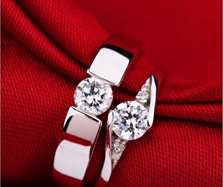Charm Love Heart Wedding Ring Pair Of Couple Rings Rhinestone For Love Silver Jewelry For Men Women Valentine'S Day YR025