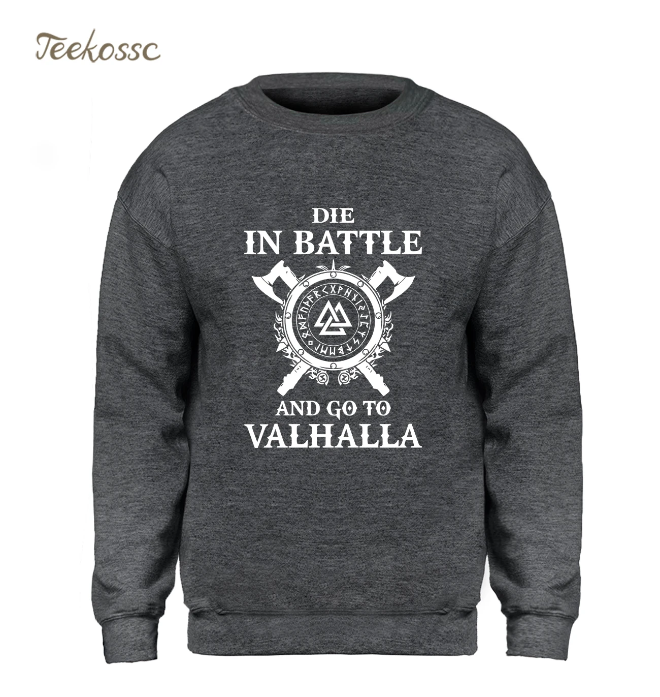 أودين الفايكنج البلوز الرجال يموت في معركة وتذهب إلى Valhalla هوديي Crewneck بلوزات 2018 الشتاء الخريف الهيب هوب الشارع الشهير