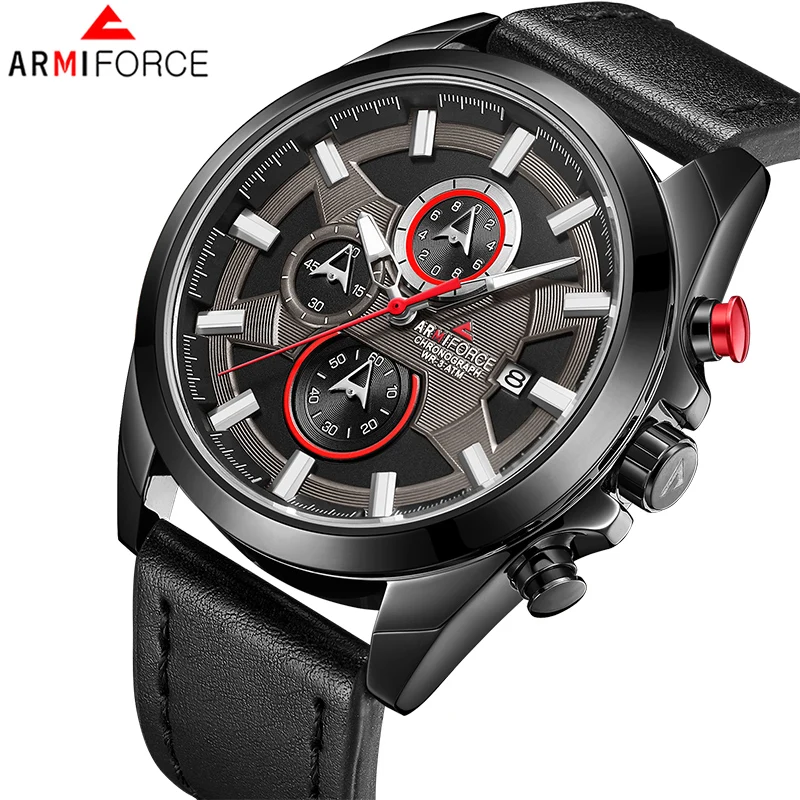 ARMIFORCE мужские часы люксовый бренд военные спортивные кожаные Хронограф Дата