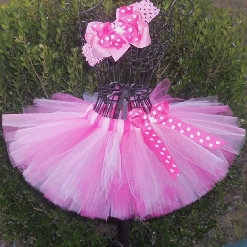 

Lovely Girl's Tutu Skirts Infant Baby 100% Layers Handmade Fluffy Ballet Tutus Tulle Pettiskirts with Dots Ribbon Bow Kids Cloth
