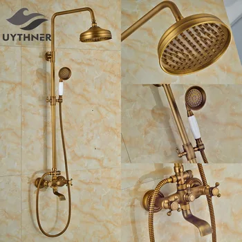 

Newly Shower Faucet Mixer Tap w/ Hand Shower One Handle Antique Brass 8" Rain Bath Tub Faucet Wall Mounted